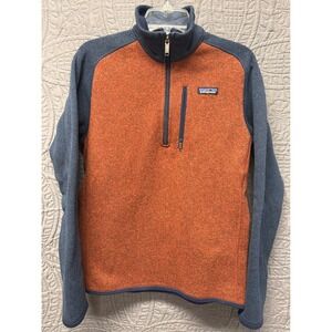 Patagonia Men's Orange Blue Fleece Quarter Zip Pullover Sweater Size‎ S